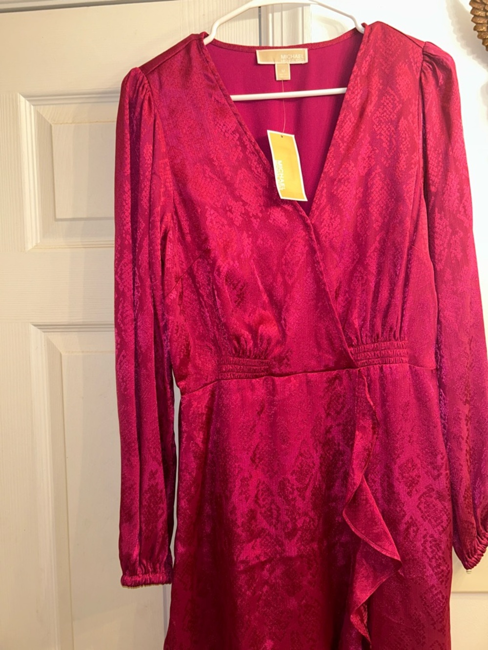 Michael Kors Magenta Long-Sleeve Wrap Dress